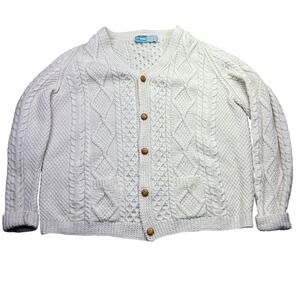 John Molloy Irish Fisherman Cardigan Genuine Donegal Handknit Wool Cable Knit